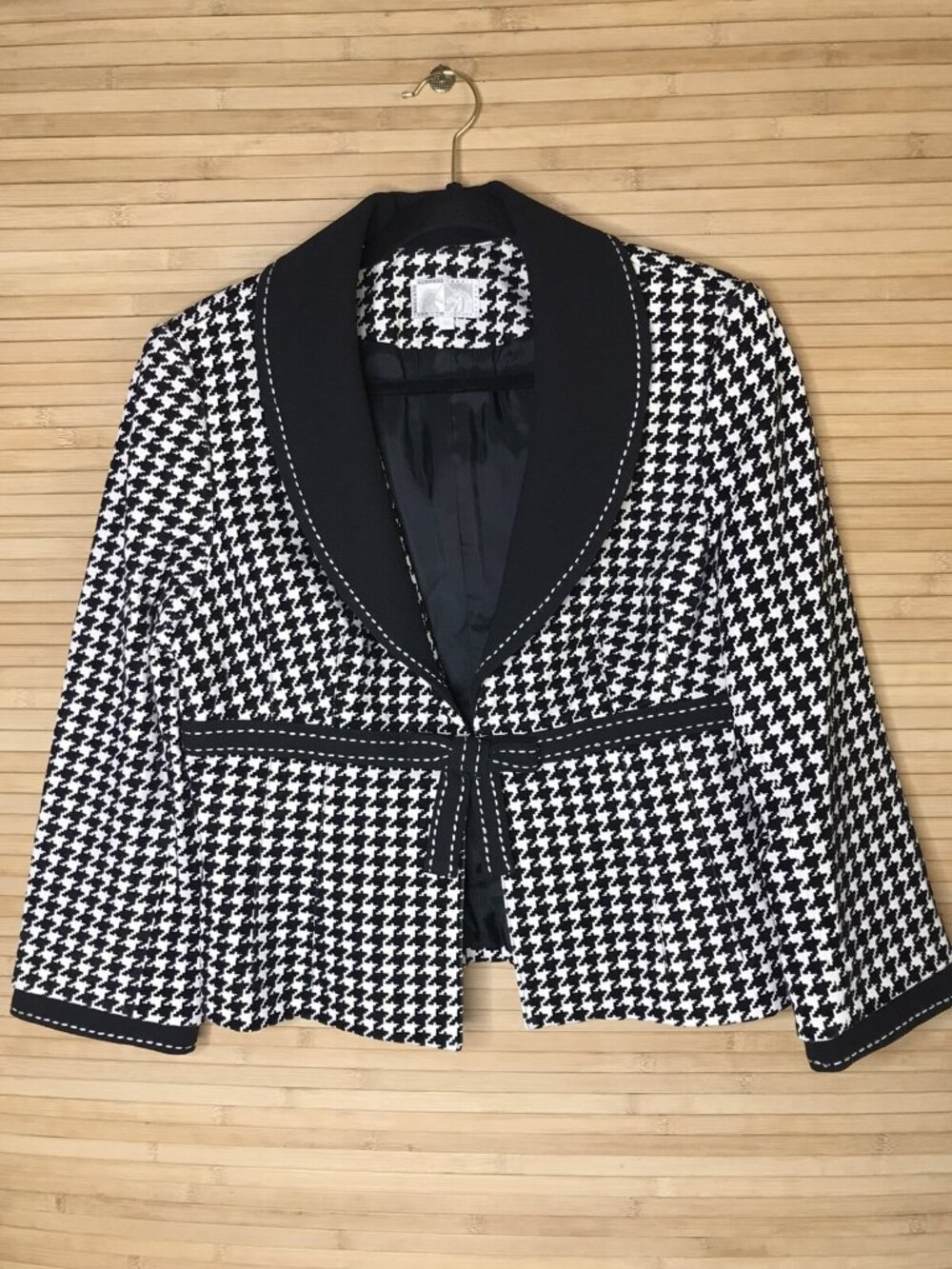 Alberto Makali Black & White Houndstooth Jacket snap bow sz 10